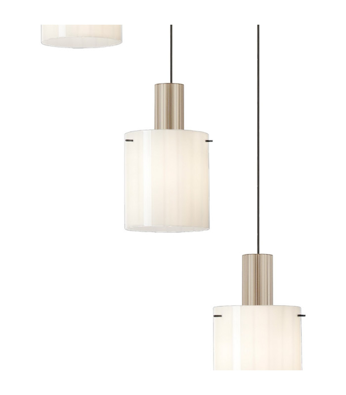 Hudson 66cm Round Pendant 5 Light Adjustable E27 Light Gold/Gloss White Wide Line Glass-7