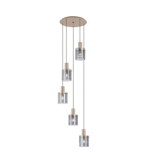 Hudson 66cm Round Pendant 5 Light Adjustable E27 Light Gold/Smoke Wide Line Glass-1