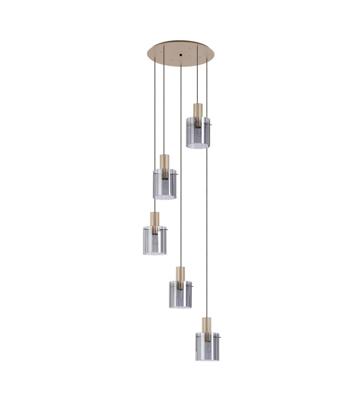 Hudson 66cm Round Pendant 5 Light Adjustable E27 Light Gold/Smoke Wide Line Glass-4