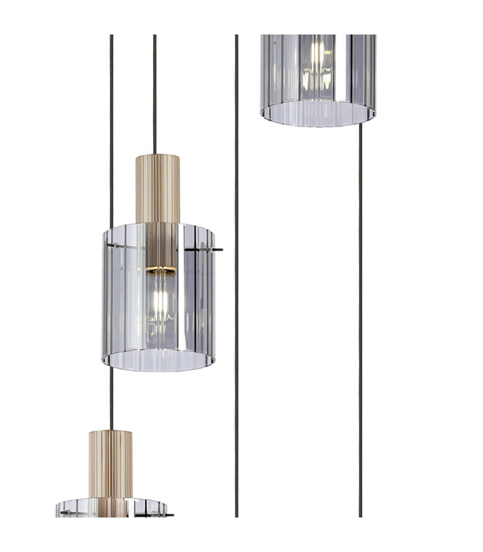 Hudson 66cm Round Pendant 5 Light Adjustable E27 Light Gold/Smoke Wide Line Glass-6