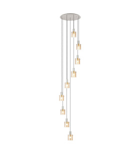 Hudson 86cm Round Pendant 9 Light Adjustable E27 Beige Stone/Amber Narrow Line Glass Item Weight: 21kg-1