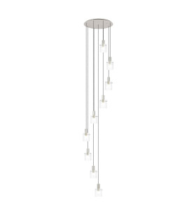 Hudson 86cm Round Pendant 9 Light Adjustable E27 Beige Stone/Clear Narrow Line Glass Item Weight: 21kg-1
