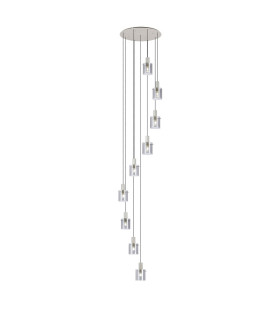 Hudson 86cm Round Pendant 9 Light Adjustable E27 Beige Stone/Smoke Narrow Line Glass Item Weight: 21kg-1