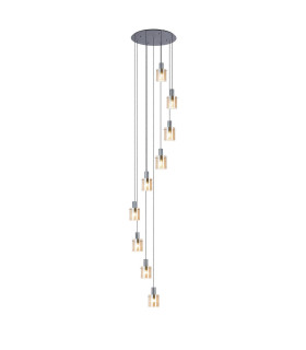 Hudson 86cm Round Pendant 9 Light Adjustable E27 Dark Grey/Amber Narrow Line Glass Item Weight: 21kg-1