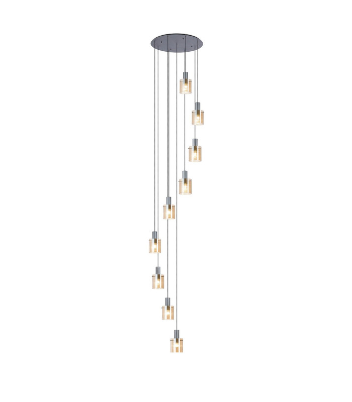 Hudson 86cm Round Pendant 9 Light Adjustable E27 Dark Grey/Amber Narrow Line Glass Item Weight: 21kg-1