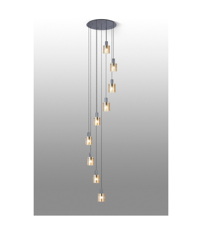 Hudson 86cm Round Pendant 9 Light Adjustable E27 Dark Grey/Amber Narrow Line Glass Item Weight: 21kg-3