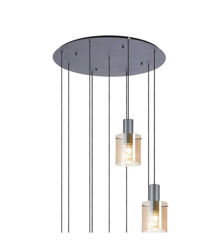 Hudson 86cm Round Pendant 9 Light Adjustable E27 Dark Grey/Amber Narrow Line Glass Item Weight: 21kg-5