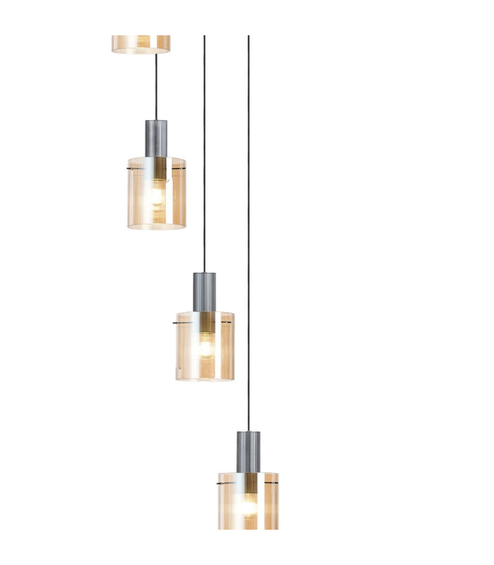 Hudson 86cm Round Pendant 9 Light Adjustable E27 Dark Grey/Amber Narrow Line Glass Item Weight: 21kg-7