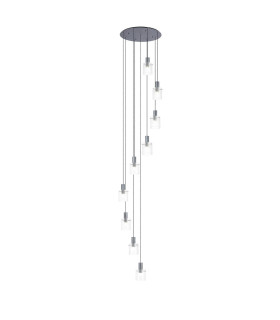 Hudson 86cm Round Pendant 9 Light Adjustable E27 Dark Grey/Clear Narrow Line Glass Item Weight: 21kg-1
