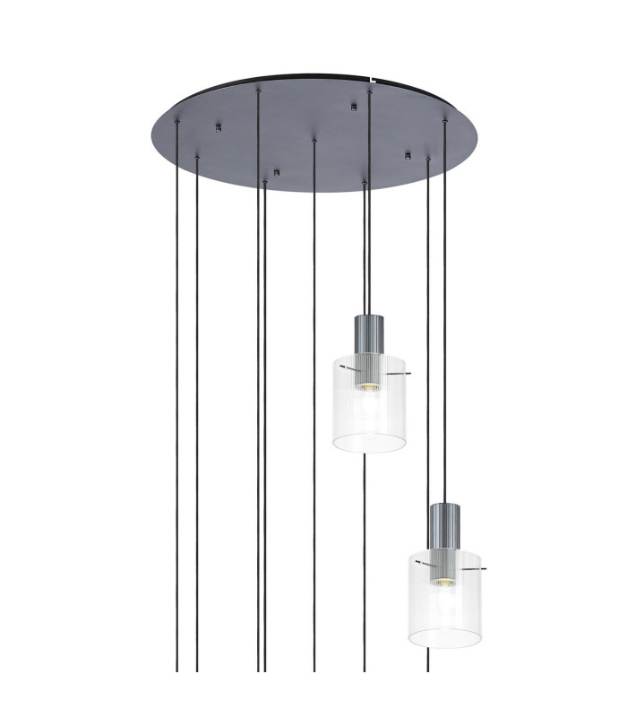 Hudson 86cm Round Pendant 9 Light Adjustable E27 Dark Grey/Clear Narrow Line Glass Item Weight: 21kg-5