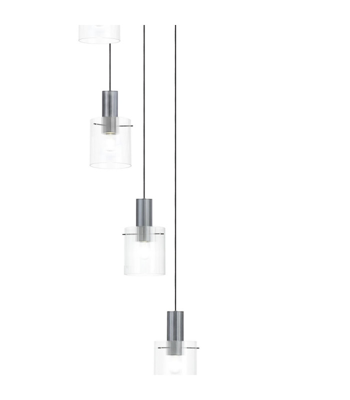 Hudson 86cm Round Pendant 9 Light Adjustable E27 Dark Grey/Clear Narrow Line Glass Item Weight: 21kg-7