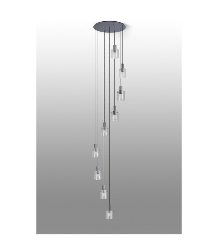 Hudson 86cm Round Pendant 9 Light Adjustable E27 Dark Grey/Clear Narrow Line Glass Item Weight: 21kg-8