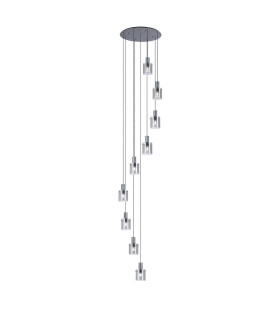 Hudson 86cm Round Pendant 9 Light Adjustable E27 Dark Grey/Smoke Narrow Line Glass Item Weight: 21kg-1