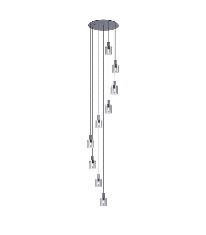 Hudson 86cm Round Pendant 9 Light Adjustable E27 Dark Grey/Smoke Narrow Line Glass Item Weight: 21kg-1