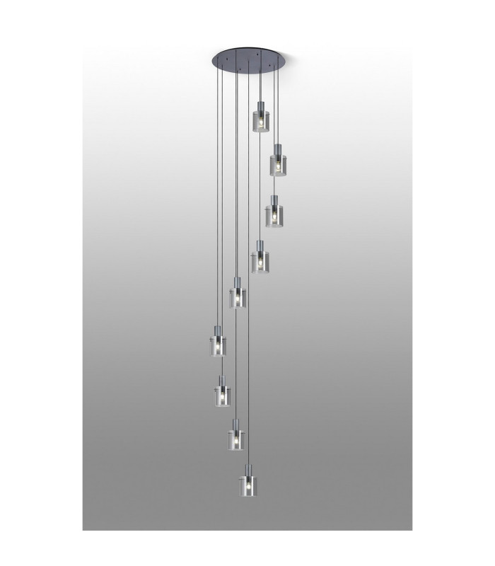 Hudson 86cm Round Pendant 9 Light Adjustable E27 Dark Grey/Smoke Narrow Line Glass Item Weight: 21kg-3