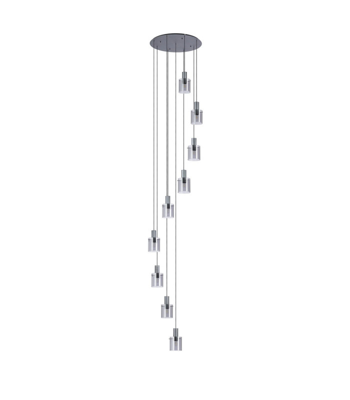 Hudson 86cm Round Pendant 9 Light Adjustable E27 Dark Grey/Smoke Narrow Line Glass Item Weight: 21kg-4