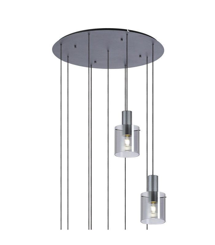 Hudson 86cm Round Pendant 9 Light Adjustable E27 Dark Grey/Smoke Narrow Line Glass Item Weight: 21kg-5