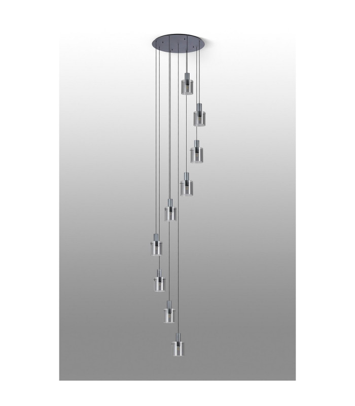 Hudson 86cm Round Pendant 9 Light Adjustable E27 Dark Grey/Smoke Narrow Line Glass Item Weight: 21kg-8