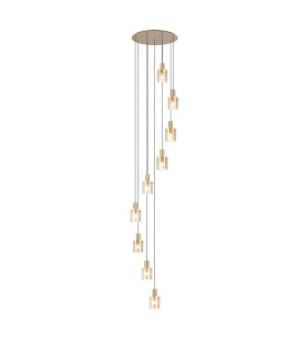 Hudson 86cm Round Pendant 9 Light Adjustable E27 Light Gold/Amber Narrow Line Glass Item Weight: 21kg-1