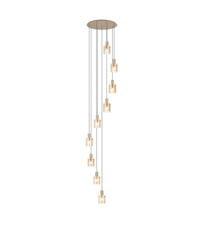 Hudson 86cm Round Pendant 9 Light Adjustable E27 Light Gold/Amber Narrow Line Glass Item Weight: 21kg-1