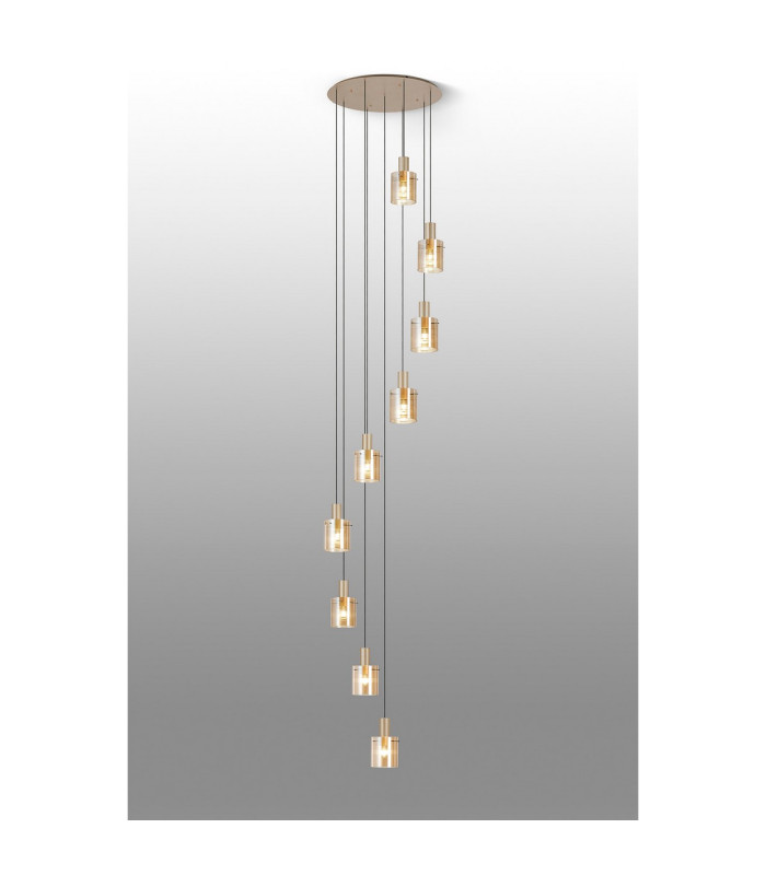 Hudson 86cm Round Pendant 9 Light Adjustable E27 Light Gold/Amber Narrow Line Glass Item Weight: 21kg-3