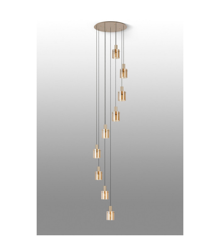Hudson 86cm Round Pendant 9 Light Adjustable E27 Light Gold/Amber Narrow Line Glass Item Weight: 21kg-9