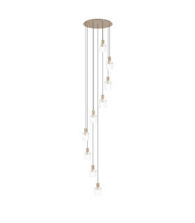 Hudson 86cm Round Pendant 9 Light Adjustable E27 Light Gold/Clear Narrow Line Glass Item Weight: 21kg-1