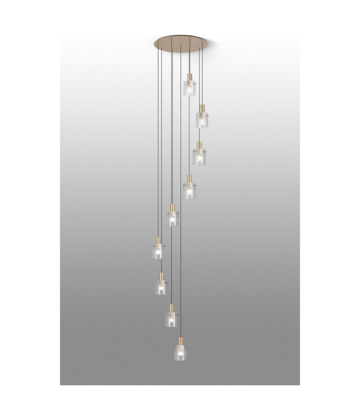 Hudson 86cm Round Pendant 9 Light Adjustable E27 Light Gold/Clear Narrow Line Glass Item Weight: 21kg-3