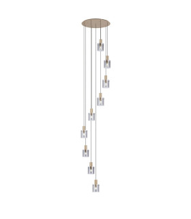 Hudson 86cm Round Pendant 9 Light Adjustable E27 Light Gold/Smoke Narrow Line Glass Item Weight: 21kg-1