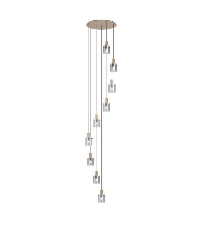 Hudson 86cm Round Pendant 9 Light Adjustable E27 Light Gold/Smoke Narrow Line Glass Item Weight: 21kg-1