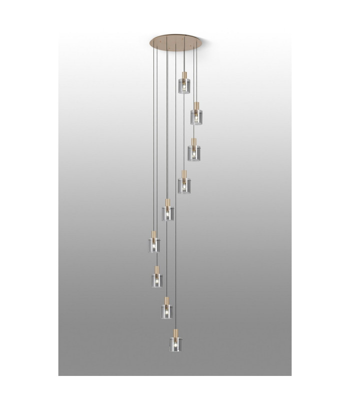Hudson 86cm Round Pendant 9 Light Adjustable E27 Light Gold/Smoke Narrow Line Glass Item Weight: 21kg-3