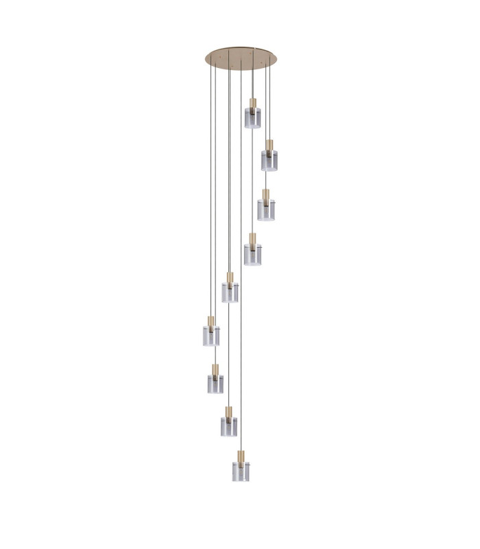 Hudson 86cm Round Pendant 9 Light Adjustable E27 Light Gold/Smoke Narrow Line Glass Item Weight: 21kg-4