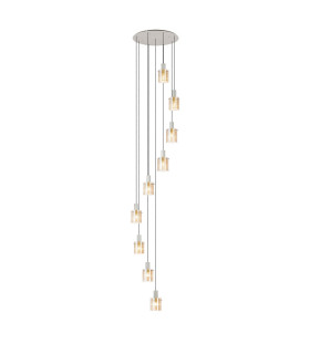 Hudson 86cm Round Pendant 9 Light Adjustable E27 Beige Stone/Amber Wide Line Glass Item Weight: 21kg-1