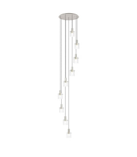 Hudson 86cm Round Pendant 9 Light Adjustable E27 Beige Stone/Clear Wide Line Glass Item Weight: 21kg-1