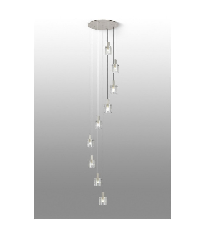 Hudson 86cm Round Pendant 9 Light Adjustable E27 Beige Stone/Clear Wide Line Glass Item Weight: 21kg-3