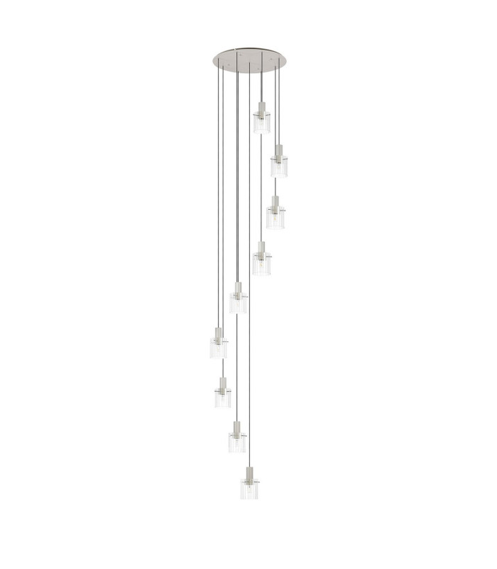 Hudson 86cm Round Pendant 9 Light Adjustable E27 Beige Stone/Clear Wide Line Glass Item Weight: 21kg-4