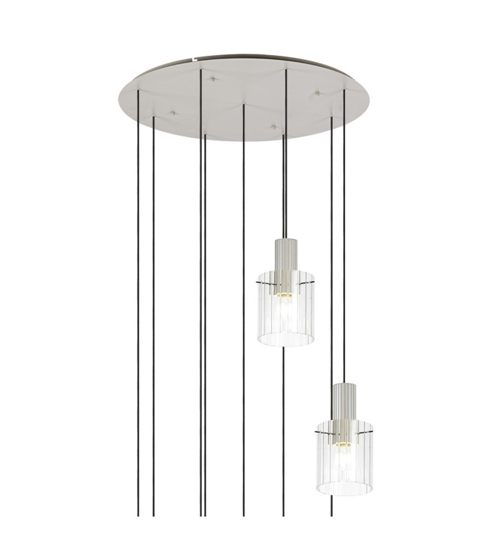 Hudson 86cm Round Pendant 9 Light Adjustable E27 Beige Stone/Clear Wide Line Glass Item Weight: 21kg-5