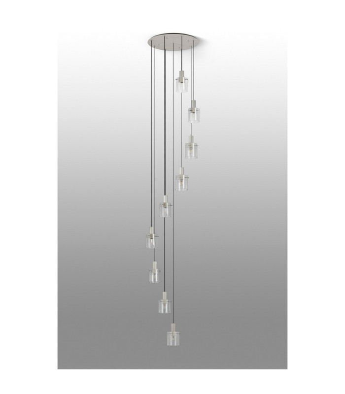 Hudson 86cm Round Pendant 9 Light Adjustable E27 Beige Stone/Clear Wide Line Glass Item Weight: 21kg-8