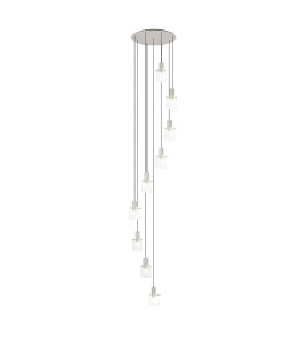 Hudson 86cm Round Pendant 9 Light Adjustable E27 Beige Stone/Frosted/Clear Wide Line Glass Item Weight: 21kg-1