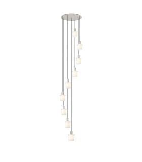 Hudson 86cm Round Pendant 9 Light Adjustable E27 Beige Stone/Gloss White Wide Line Glass Item Weight: 21kg-1