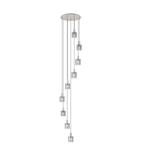 Hudson 86cm Round Pendant 9 Light Adjustable E27 Beige Stone/Smoke Wide Line Glass Item Weight: 21kg-1