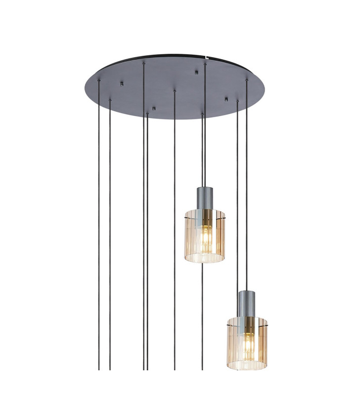 Hudson 86cm Round Pendant 9 Light Adjustable E27 Dark Grey/Amber Wide Line Glass Item Weight: 21kg-5