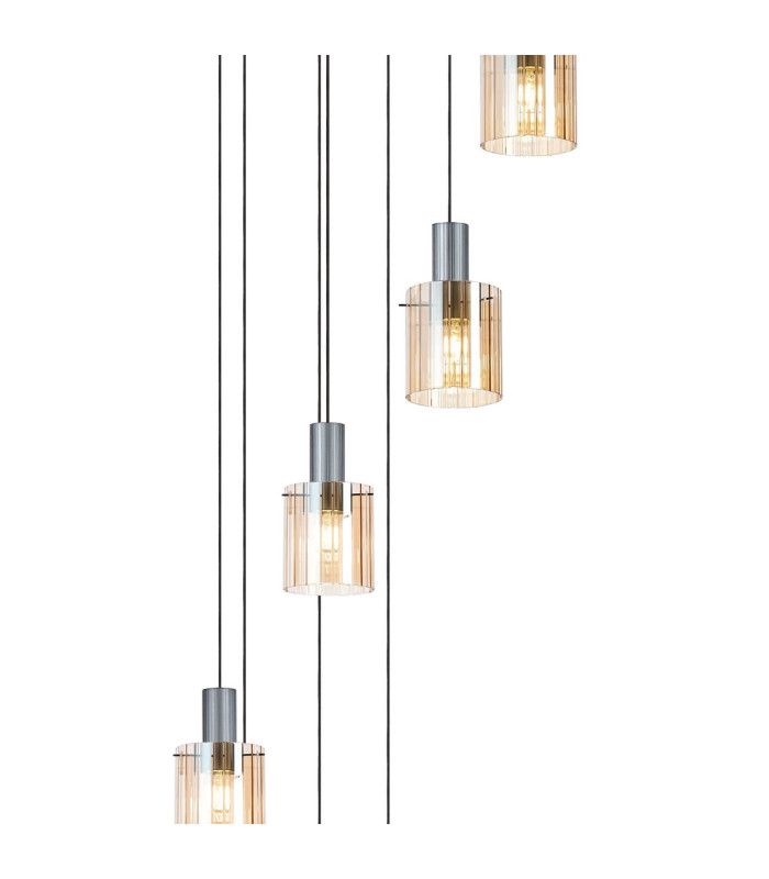 Hudson 86cm Round Pendant 9 Light Adjustable E27 Dark Grey/Amber Wide Line Glass Item Weight: 21kg-6
