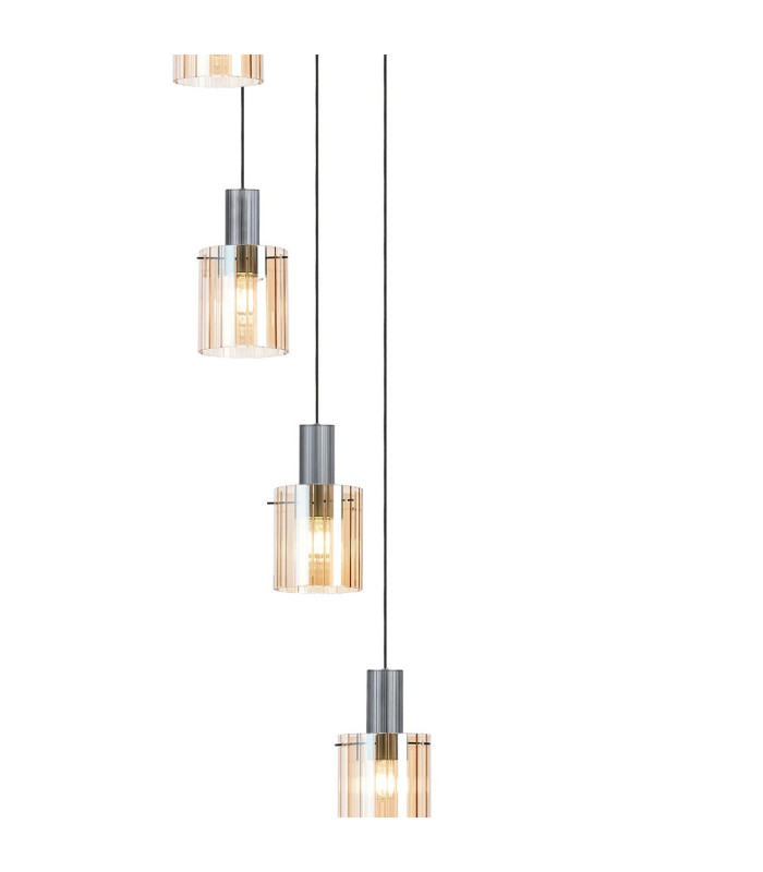 Hudson 86cm Round Pendant 9 Light Adjustable E27 Dark Grey/Amber Wide Line Glass Item Weight: 21kg-7