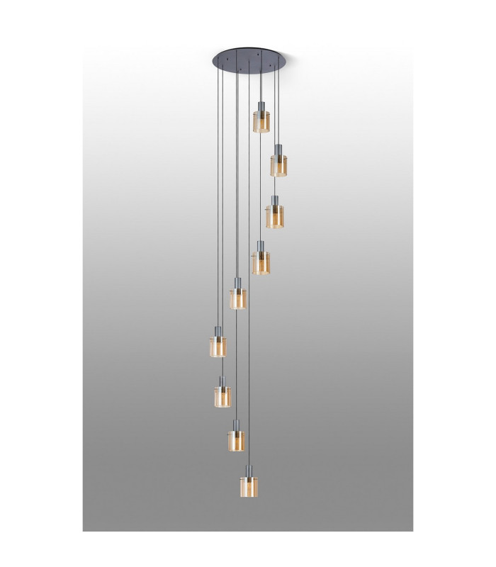 Hudson 86cm Round Pendant 9 Light Adjustable E27 Dark Grey/Amber Wide Line Glass Item Weight: 21kg-8