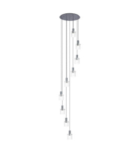 Hudson 86cm Round Pendant 9 Light Adjustable E27 Dark Grey/Clear Wide Line Glass Item Weight: 21kg-1