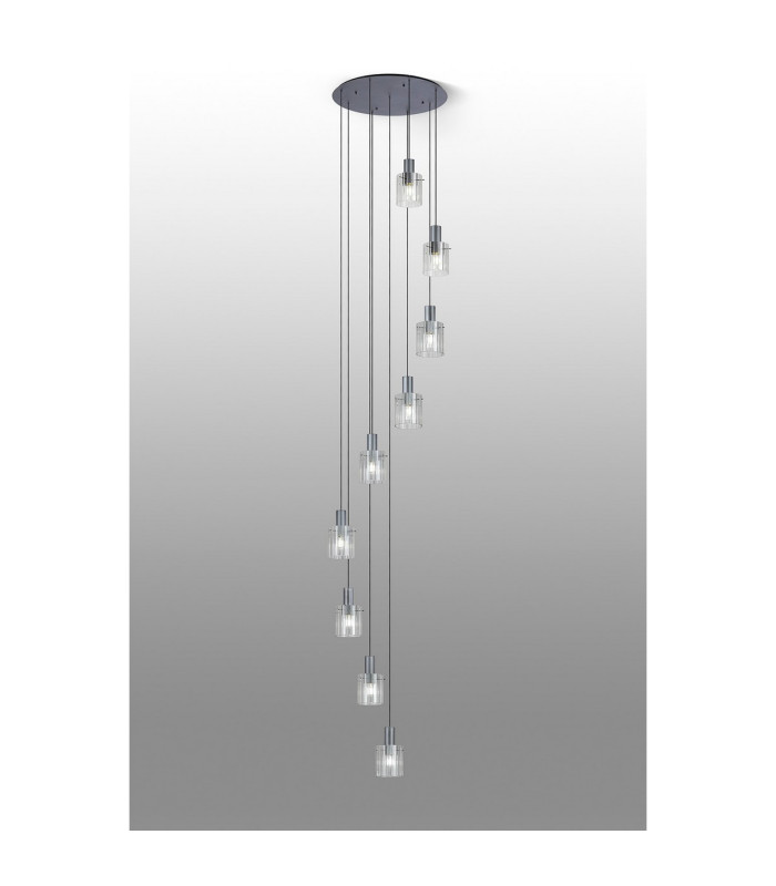 Hudson 86cm Round Pendant 9 Light Adjustable E27 Dark Grey/Clear Wide Line Glass Item Weight: 21kg-3