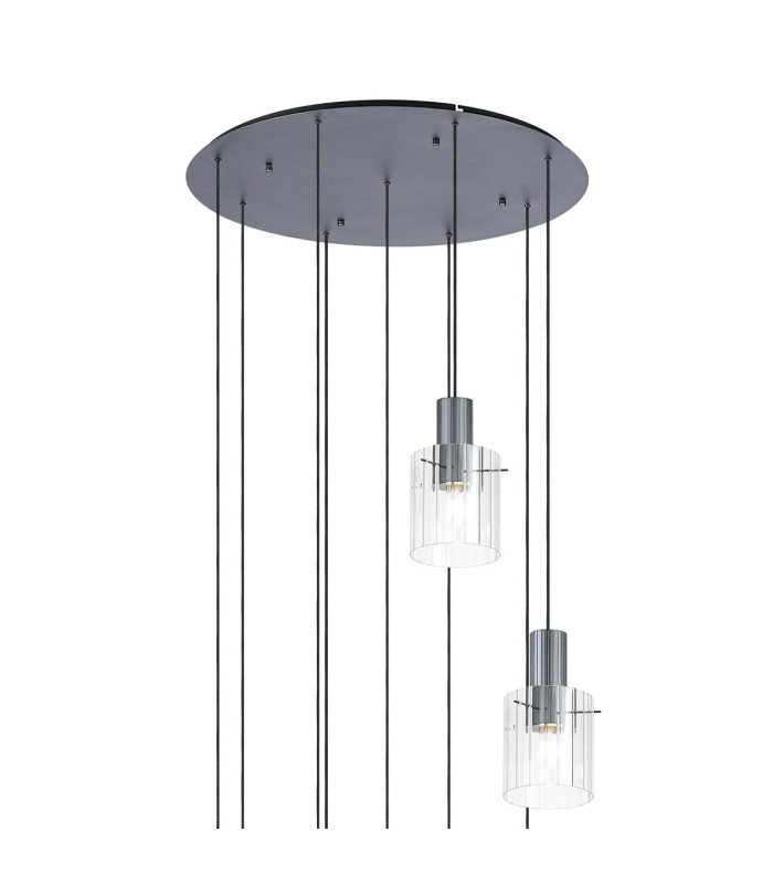 Hudson 86cm Round Pendant 9 Light Adjustable E27 Dark Grey/Clear Wide Line Glass Item Weight: 21kg-5