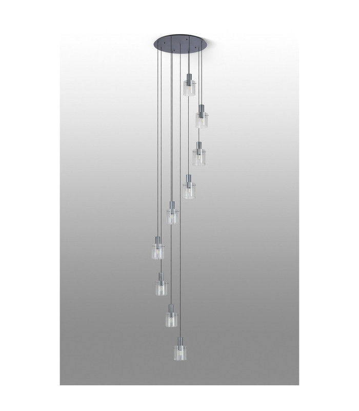 Hudson 86cm Round Pendant 9 Light Adjustable E27 Dark Grey/Clear Wide Line Glass Item Weight: 21kg-8