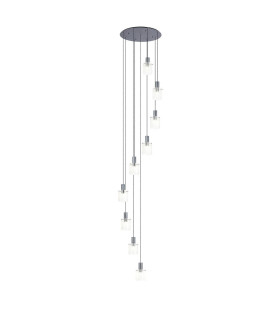 Hudson 86cm Round Pendant 9 Light Adjustable E27 Dark Grey/Frosted/Clear Wide Line Glass Item Weight: 21kg-1